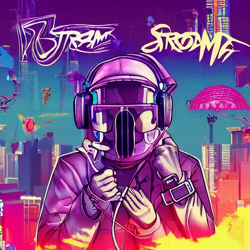 Prompt: rhyme storm, freestyle rapping rhythm game, videogame cover art, professional artist, vaporwave, detailed, 4k