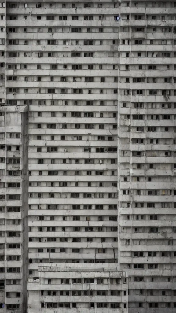 Prompt: photo in style of wes anderson. brutalist soviet building. ultrarealistic. giant buildings have deep tall balconies with many people. thin random columns, large windows, deep overhangs. 8 k, volumetric lighting.