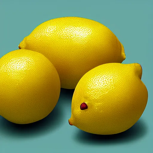 Image similar to a lemon in shape of a human with legs of lemons and round body, arms of lemons, very realistic, high quality, volumetric light