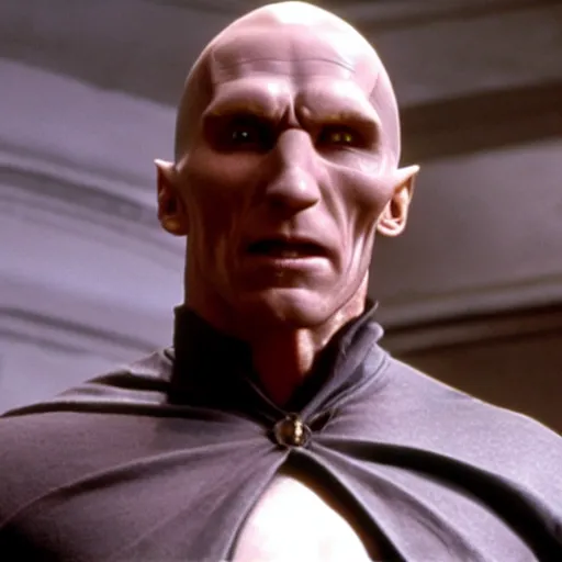 Image similar to A still of Arnold Schwarzenegger as Voldemort from Harry Potter