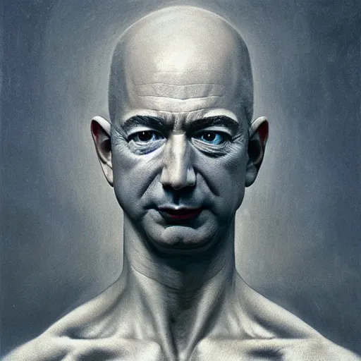 Image similar to Jeff Bezos. Anger. Zdzisław Beksiński