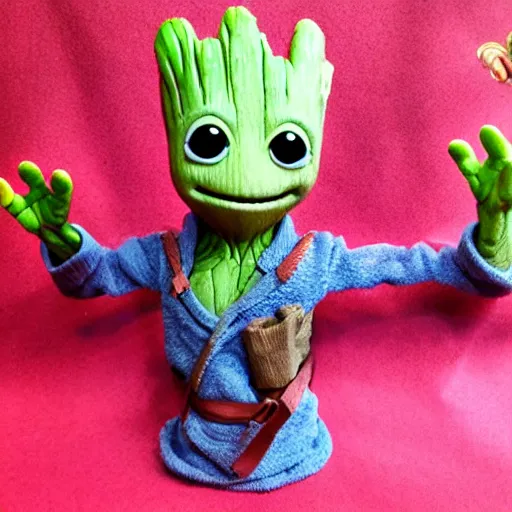 Prompt: baby groot in the muppet show