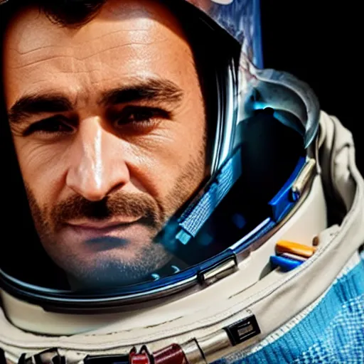 Image similar to close - up of a kurdish astronaut in a movie directed by christopher nolan, movie still frame, promotional image, imax 7 0 mm footage