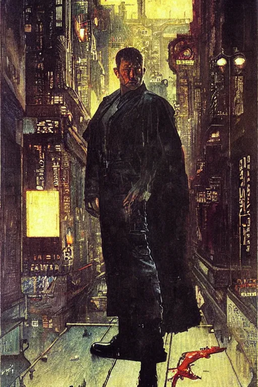 Prompt: blade runner painted by Norman Rockwell