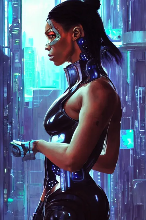 Image similar to cyberpunk Normani as aeon flux profile picture by Greg Rutkowski, social science fiction, biopunk, allegory, dystopian fiction, spy fiction, psychological drama, postmodern visual, psychedelic imagery and Gnostic symbolism, avant-garde, dynamic pose, intricate, futuristic, fantasy, elegant, by Stanley Artgerm Lau, greg rutkowski, thomas kindkade, alphonse mucha, loish, norman Rockwell,