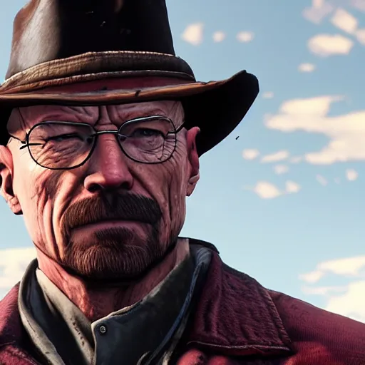 Prompt: walter white in red dead redemption 2 in game screen shot