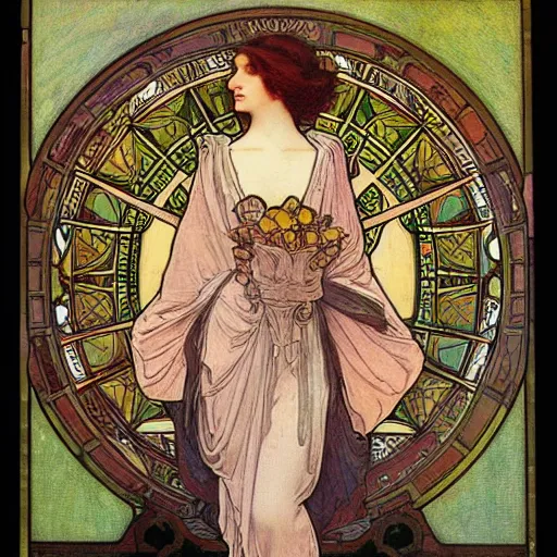 Image similar to johannes scotus erigena, mucha style,