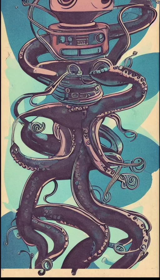 Image similar to 1 9 5 0 s retro future robot android octopus. muted colors.