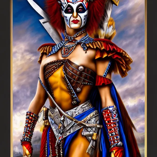 Image similar to beautiful harlequin warrior, highly detailed, 8 k, hdr, anne stokes