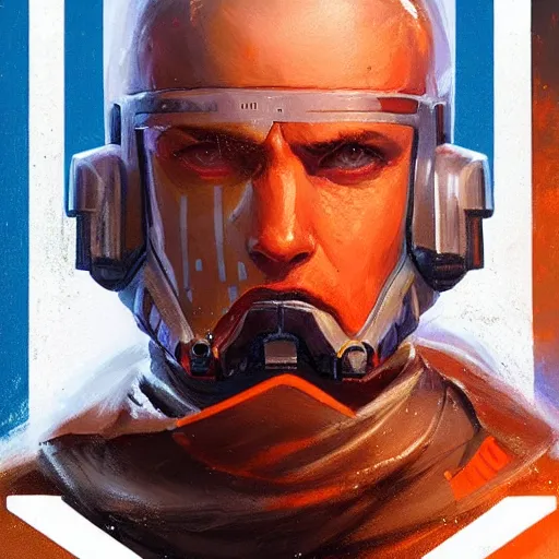 Image similar to portrait of a man by greg rutkowski, a soldier of the new galactic republic, wearing a white, blue and orange tactical gear, star wars expanded universe, highly detailed portrait, digital painting, artstation, concept art, smooth, sharp foccus ilustration, artstation hq