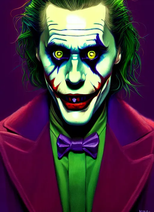 Image similar to portrait of jared leto as the joker, green hair, intricate, elegant, glowing lights, highly detailed, digital painting, artstation, concept art, sharp focus, illustration, art by wlop, mars ravelo and greg rutkowski