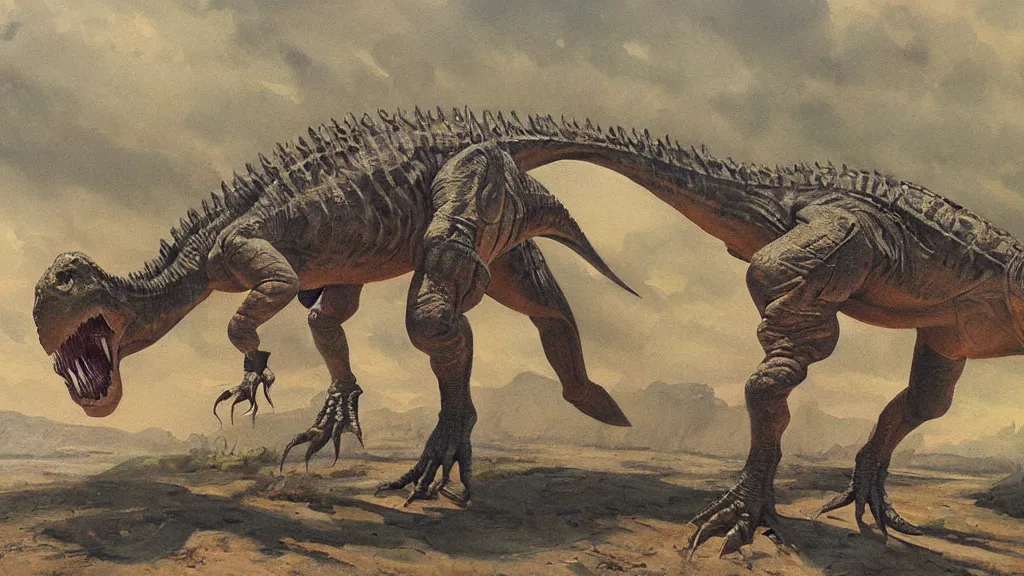 Image similar to a detailed painting of a dinosaur by charles knight