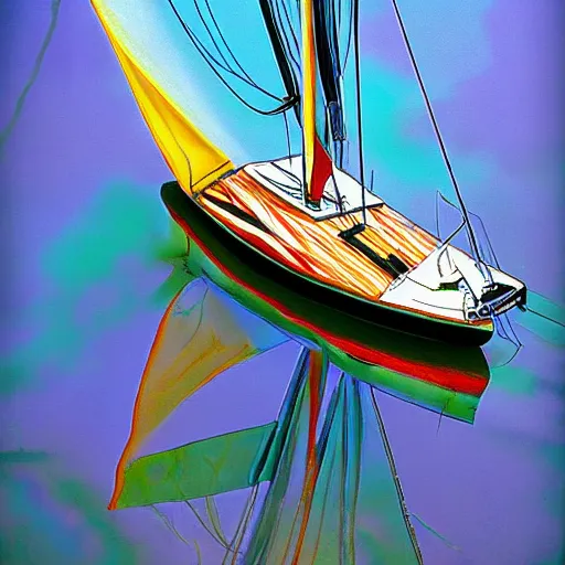 Prompt: colorful sailboat, photorealism, velvia film