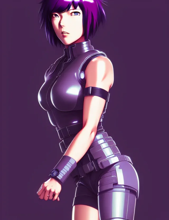 Image similar to a fullbody portrait of motoko kusanagi the major ghost in the shell : : stand alone complex, under repairs, maintenance : : by ilya kuvshinov, rossdraws, artgerm, sola digital arts, anti aliasing, raytracing : :