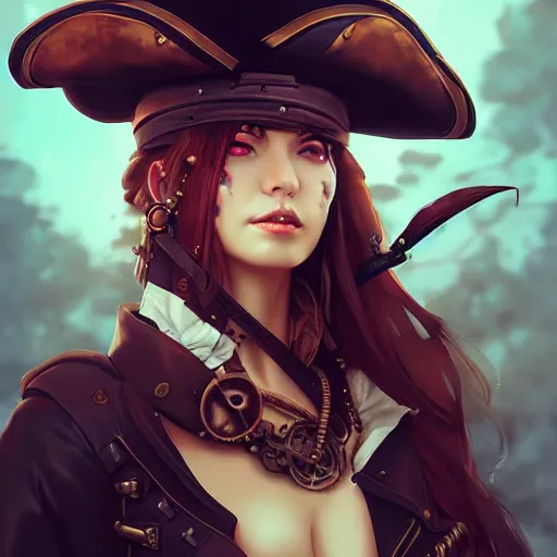 Image similar to portrait of a steampunk pirate, by guweiz and wlop and artgerm