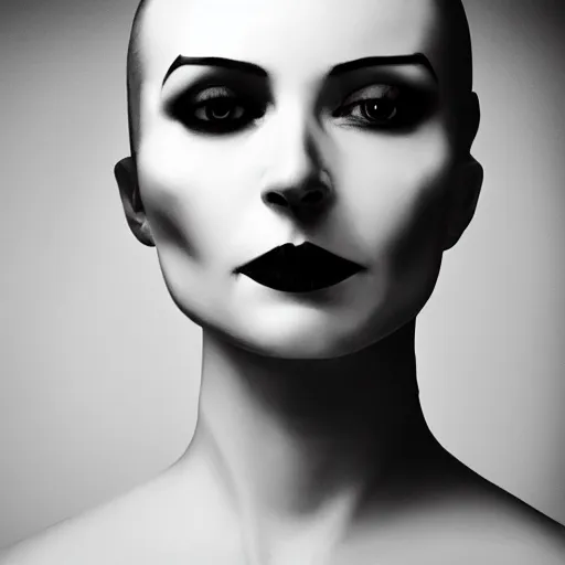 Image similar to portrait photo of a woman with a 3D skull instead of a head, cinematic, photography by Helmut Newton, 4K