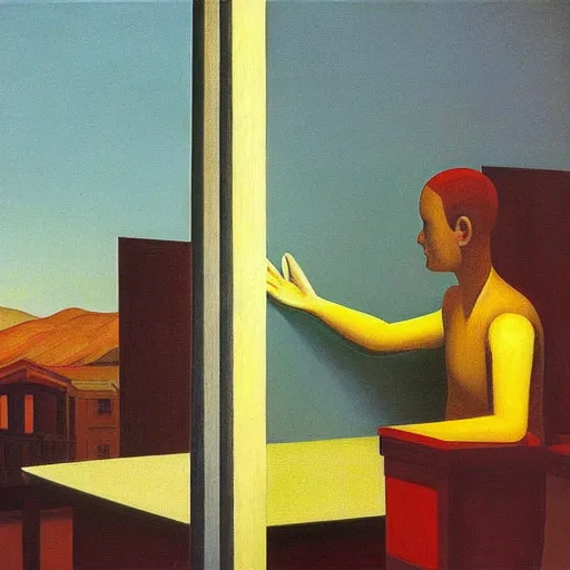 Image similar to 1 9 8 4, grant wood, pj crook, edward hopper, oil on canvas