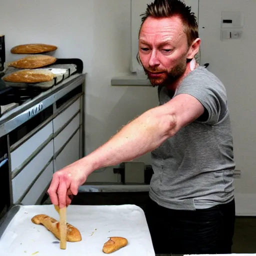 Image similar to thom yorke baking bread