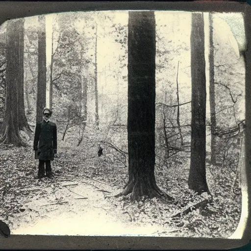 Image similar to man with the upside down face in woods, creepy, 1910 Polaroid