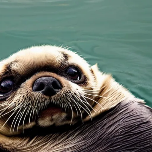 Image similar to an sea-otter that looks like a pug, national geographic photography