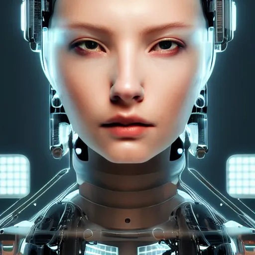 Image similar to Perfectly-Centered Half-body-Portrait of a Mechanical Cyberpunk Female Android, intricate, elegant, super highly detailed, professional digital painting, artstation, concept art, smooth, sharp focus, no blur, no dof, extreme illustration, Unreal Engine 5, Photorealism, HD quality, 8k resolution, cinema 4d, 3D, beautiful, cinematic, art by artgerm and greg rutkowski and alphonse mucha and loish and WLOP