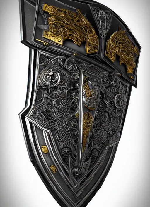 Prompt: hyper realistic glorious ancient shield in a obsidian metal armor, futuristic design, designed by makoto kobayashi and luca zampriolo, cyberpunk style, wood and gold details, intricate, extremely detailed, ornate, deep of field, hard surface, exoskeleton, substance designer metal unreal engine. amazing likeness. very detailed.