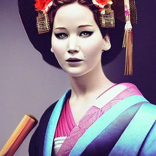 Image similar to “ old photo of jennifer lawrence as a geisha, hd, photorealistic ”