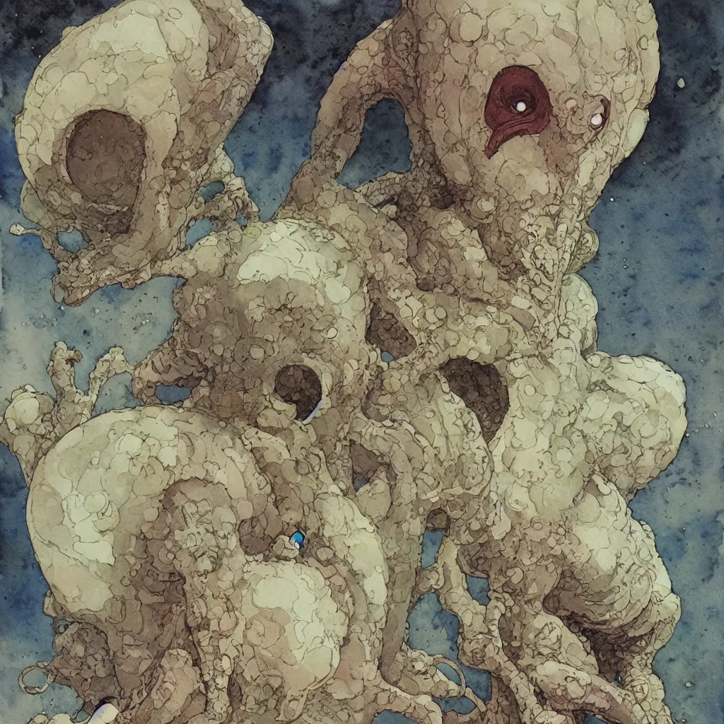 Prompt: a simple and atmospheric watercolour portrait of a pulp sci - fi alien, very muted colors, by rebecca guay, michael kaluta, charles vess and jean moebius giraud