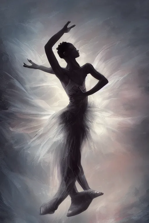 Image similar to black prima ballerina, gorgeous, ethereal, intricate, elegant, volumetric lighting, nature scenery, digital painting, highly detailed, artstation, sharp focus, illustration, concept art, clive barker