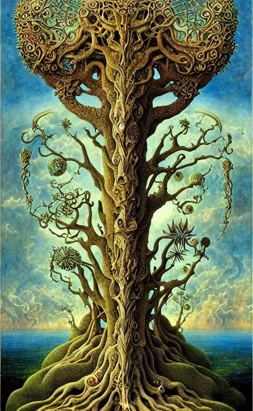 Image similar to tree of life by roger dean and andrew ferez, art forms of nature by ernst haeckel, divine chaos engine, symbolist, visionary, art nouveau, botanical fractal structures, organic, detailed, realistic, surreality