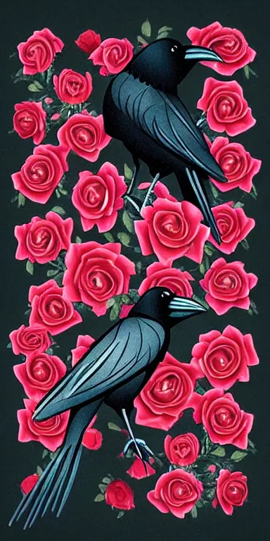 Image similar to crows made out of roses, rose crows, flower crows, crows made of flowers, muted tones, album artwork, expressionist, serene,