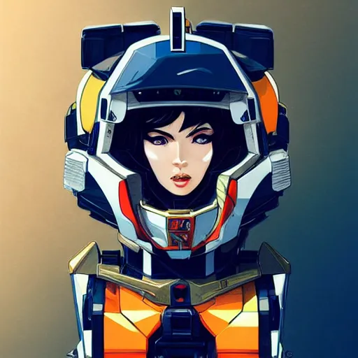 Image similar to portrait of stunning megan fox gundam pilot, with an intricate, detailed, urban inspired hiphop afro futuristic helmet, vector behance hd jesper ejsing, rhads, makoto shinkai, lois van baarle, ilya kuvshinov, rossdraws, hd, 3 2 k, ilya kuvshinov, gustav klimt