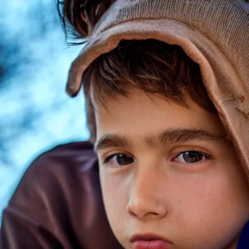 Image similar to a closeup portrait of a boy with brown hair and brown eyes. Extremely clear and high quality eyes with reflection in this, realistic face and details, clear lips and high quality