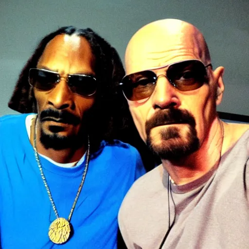 Image similar to selfie of snoop dogg and heisenberg from breaking bad