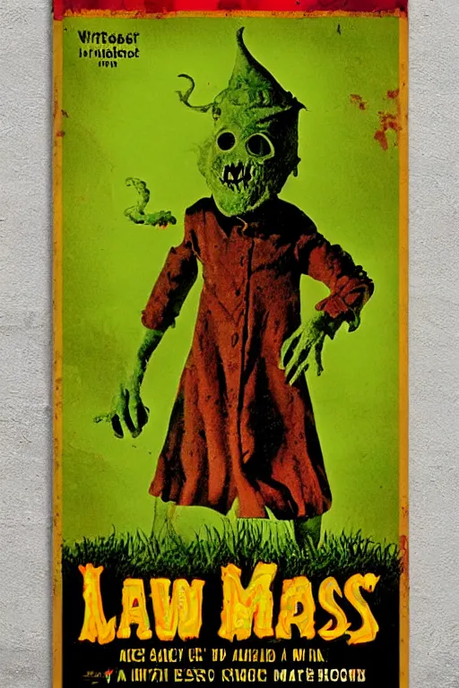Prompt: lawn monster vintage kids horror movie poster