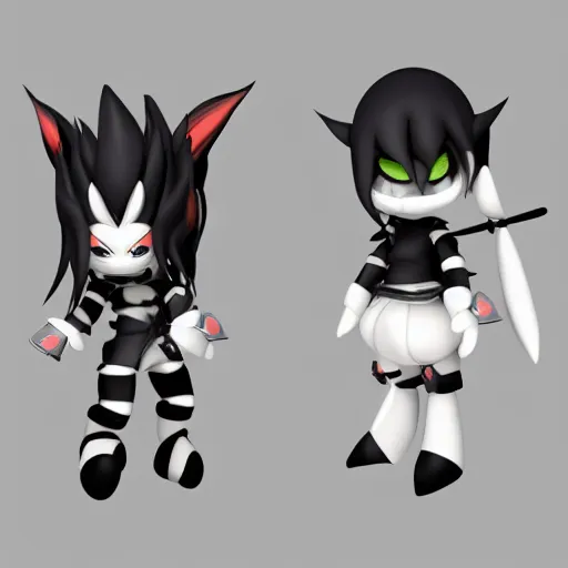 Image similar to cute fumo chibi plush knight imp, black and white with hearts, soft shadow, vray, asymmetry