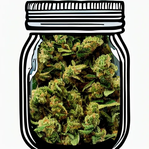 Image similar to digital illustration of a mason jar filled to the brim with cannabis bud