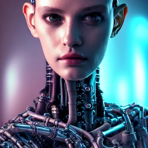 Prompt: Perfectly-Centered Upper-body Portrait-Photograph of Mechanical Cyberpunk Female Android, intricate, elegant, super highly detailed, professional digital painting, artstation, concept art, smooth, sharp focus, no blur, no dof, extreme illustration, Unreal Engine 5, Photorealism, HD quality, 8k resolution, cinema 4d, 3D, beautiful, cinematic, art by artgerm and greg rutkowski and alphonse mucha and loish and WLOP