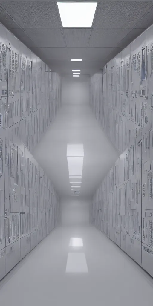 Image similar to chrome blob hovering in a server room, system failure cinematic led lights photorealistic render unreal
