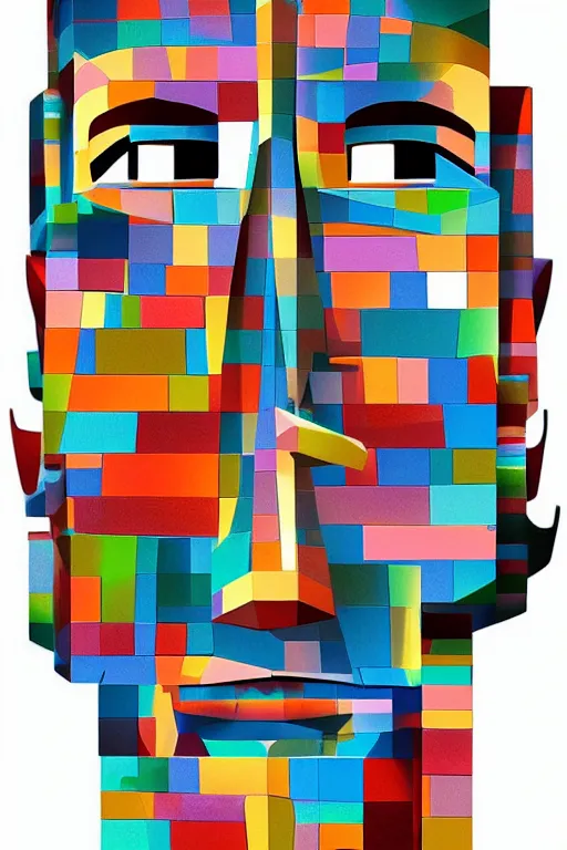 Image similar to cubist moai statue cutout digital illustration cartoon colorful beeple