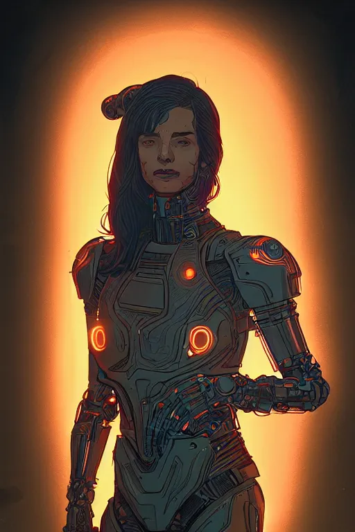 Image similar to portrait of a girl with a biomechanic armor and neon light by Laurie Greasley and Greg Rutkowski , digital painting, highly detailed, trending on artstation