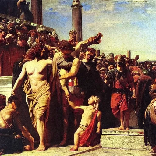 Image similar to caesar returns to rome, oil on canvas, ilya repin, 1 8 7 3