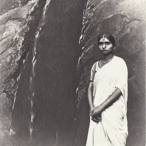 Prompt: “ Portrait of an Indian Woman next to a waterfall, by Alfred Stieglitz”