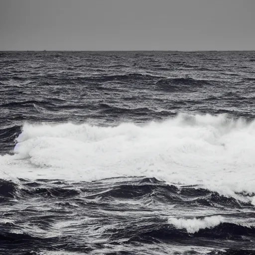 Prompt: giant waves in an empty ocean