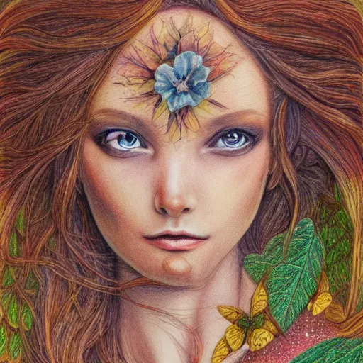 Prompt: Colored pencil art on paper, Wood Fairy, highly detailed, artstation, Caran d'Ache Luminance