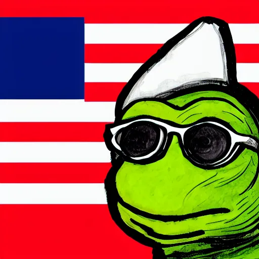 Image similar to ink sketch of a pepe with a flag