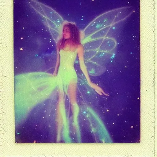 Image similar to astral fairy in the night sky, polaroid photo, perfect photo, photo pinterest