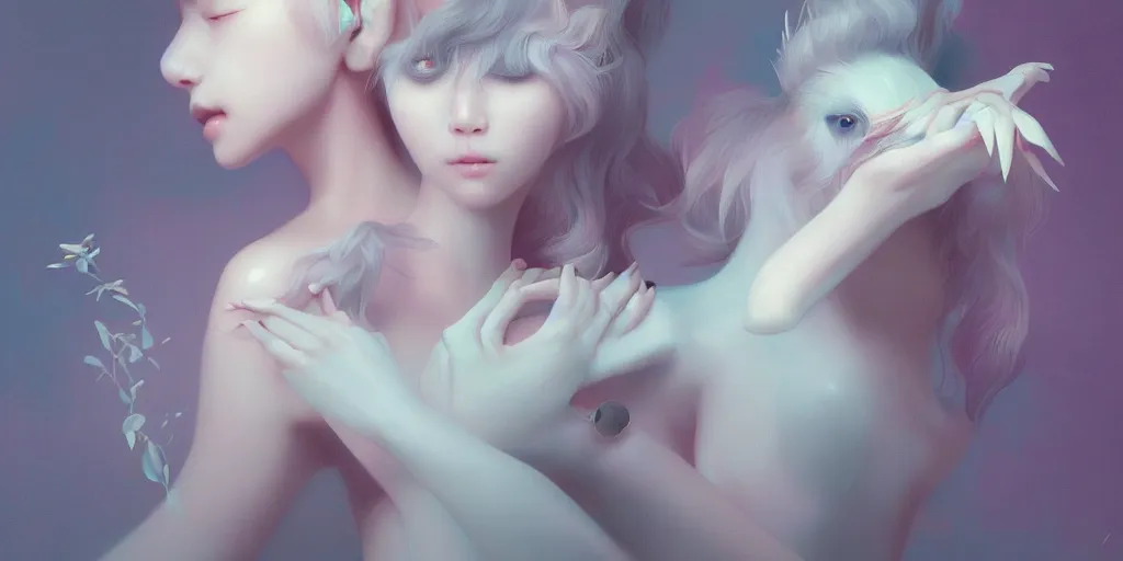 Image similar to breathtaking delicate detailed concept art painting creature, by hsiao - ron cheng, bizarre compositions, exquisite detail, pastel colors, 8 k