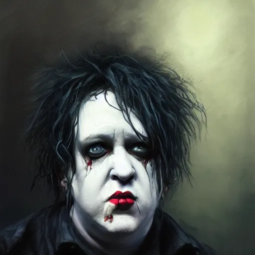 Image similar to early robert smith as a zombie looking shy, 7 days to die zombie, fine art, award winning, intricate, elegant, sharp focus, cinematic lighting, digital painting, 8 k concept art, art by z. w. gu, art by brom, art by michael hussar, masterpiece, 8 k