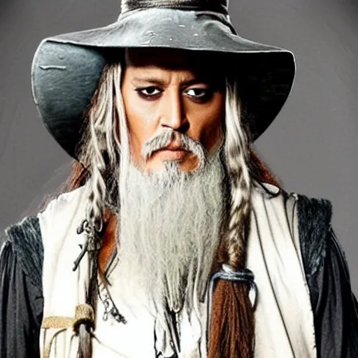 Image similar to Johnny Depp playing Gandalf from Lord of the Rings